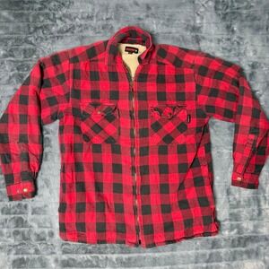 Wolverine Men Red Black Buffalo Plaid Sherpa Lined Full Zip Flannel Jacket M